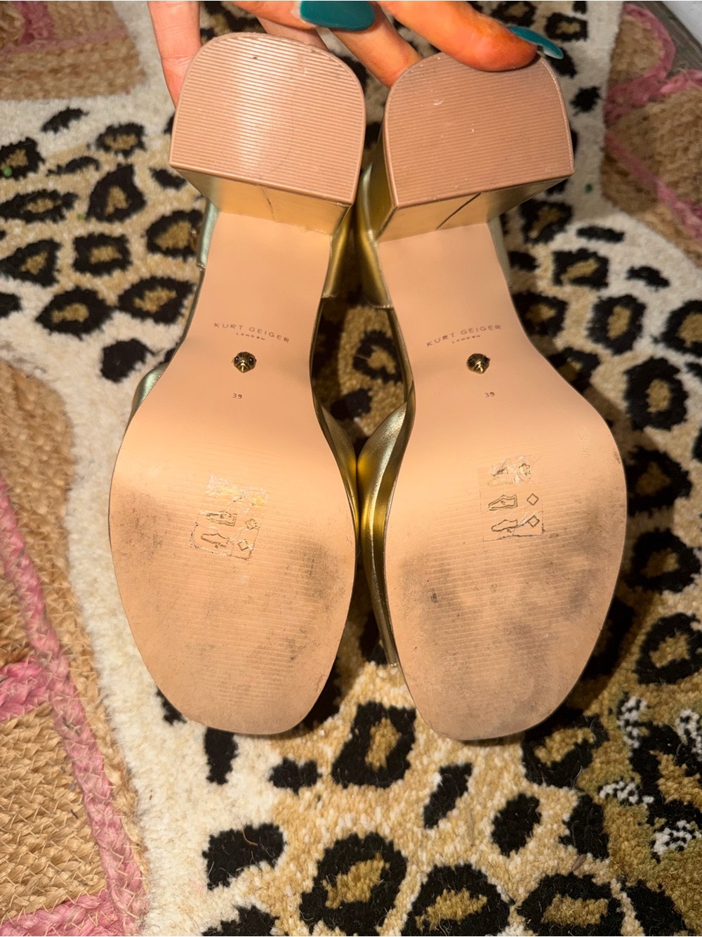 Kurt Geiger Metallic Gold Platform Heels with Crystal Buckle - Picture 3 of 6
